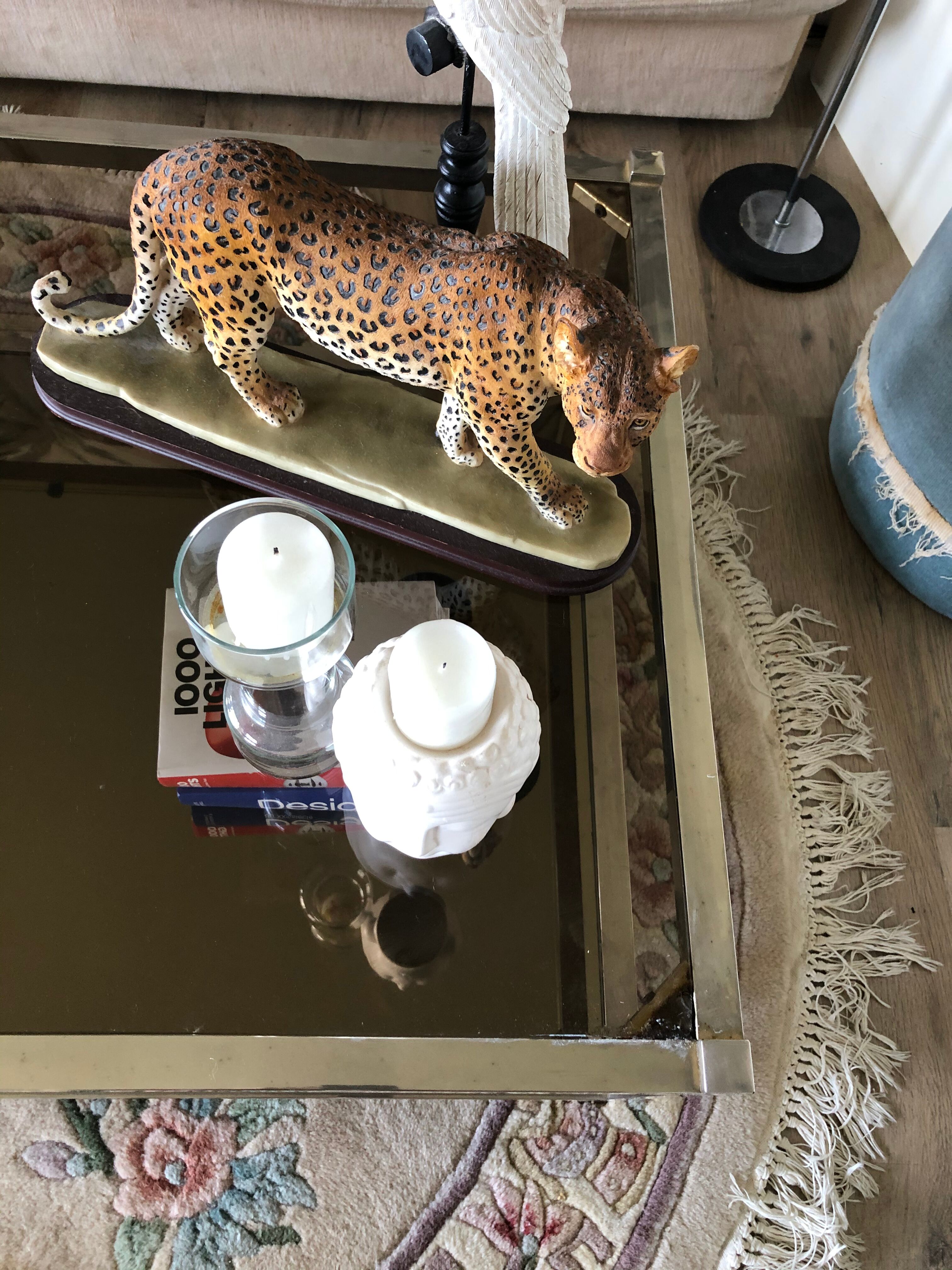 Coffee table 70s metal and smoked glass