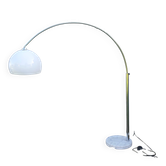 Chrome arc floor lamp with white globe, Space Age style from the 70s, BVH edition.