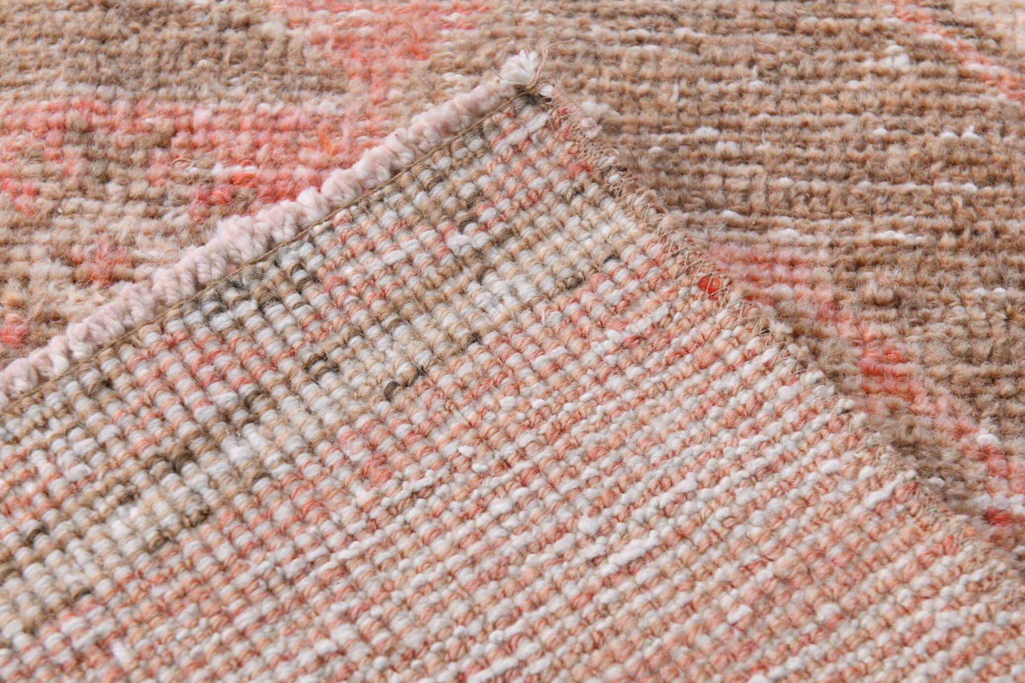 Turkish Salmon Brown Vintage Runner Rug, 91x362Cm