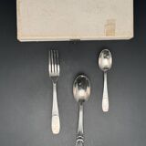 White metal children's cutlery set with little cat