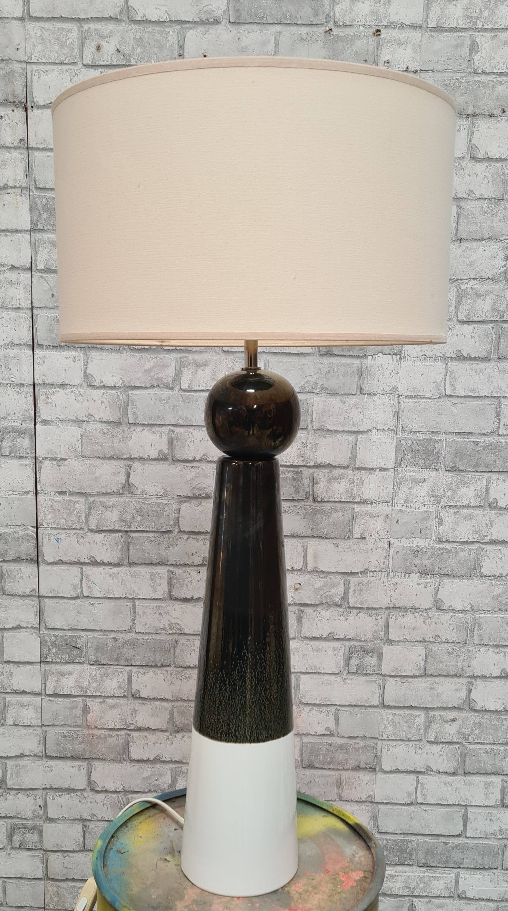 Elegant large glazed ceramic lamp, 70s style electricity ok, 70x35