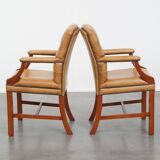 Set of 4 cowhide leather Chesterfield dining chairs in light cognac colour