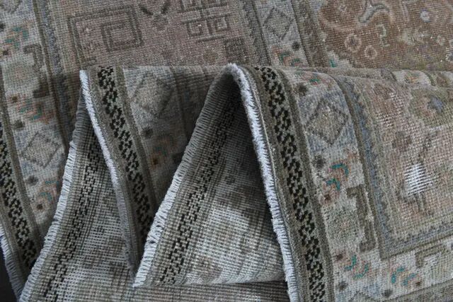 1970s Vintage Persian Handmade Wool Cotton Light Brown Area Rug 290x372