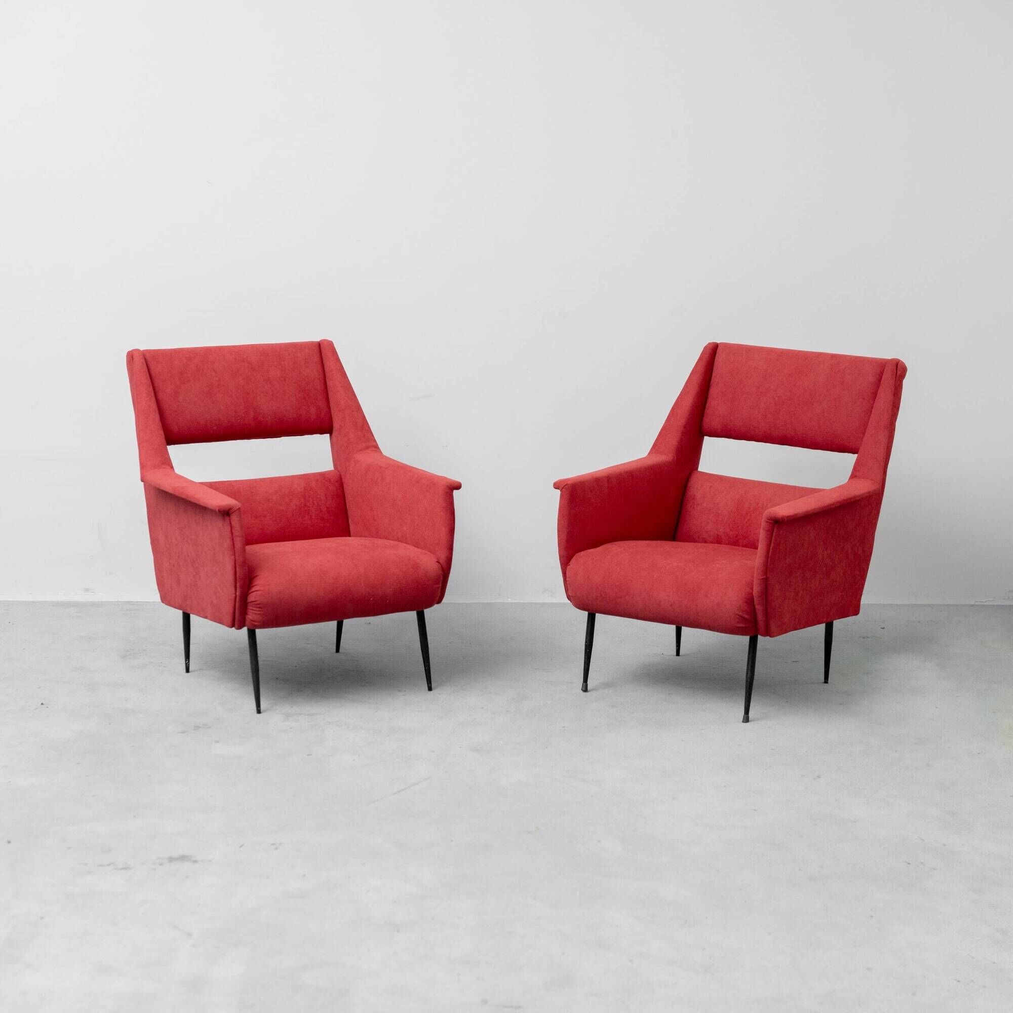 Pair of vintage red armchairs with armrests – 1960s/70s