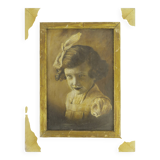Antique oil painting portrait young lady oil on panel with gilded frame