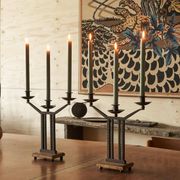 Art Deco pair of candle holders in wrought iron and stone