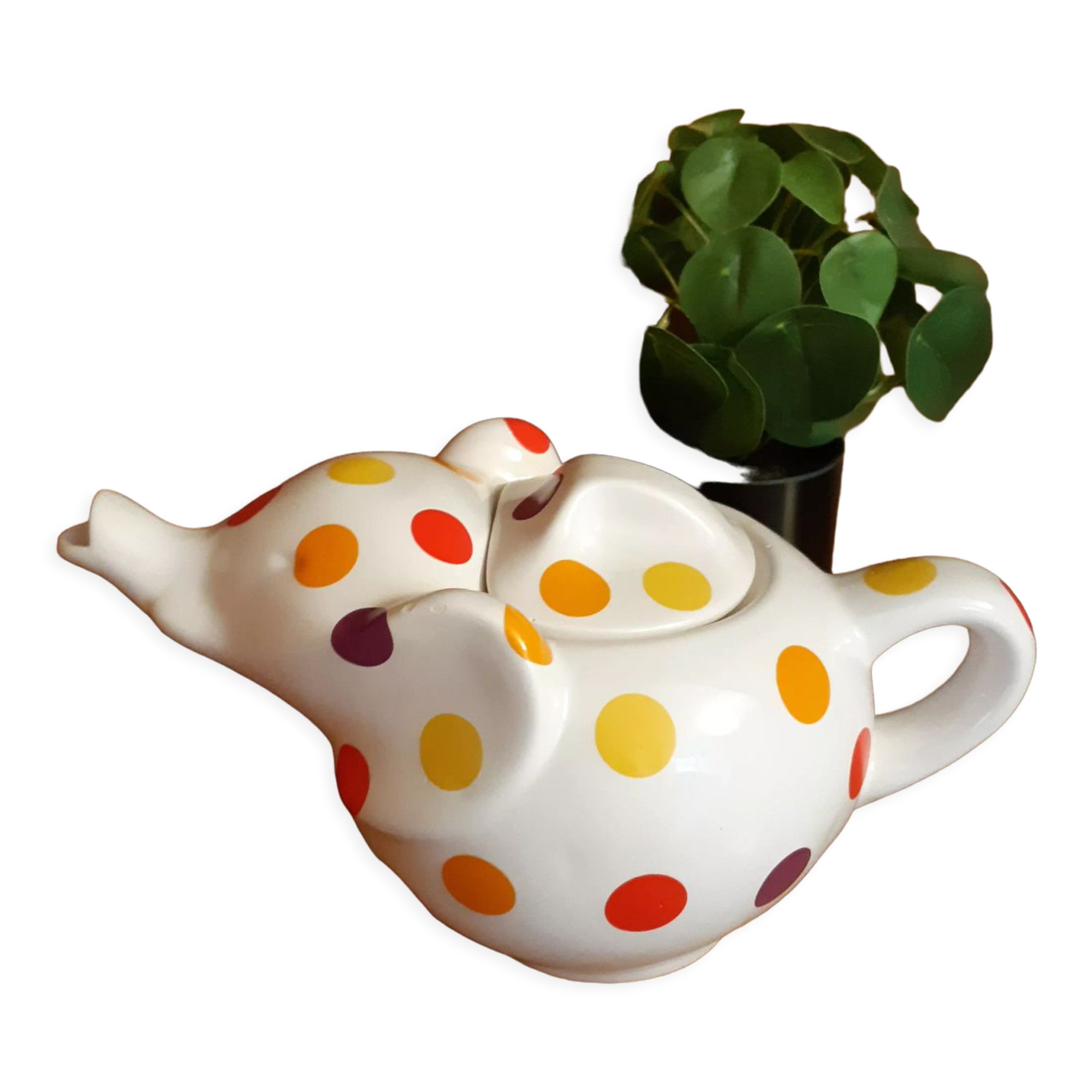 Théière elephant blanche à pois vintage français