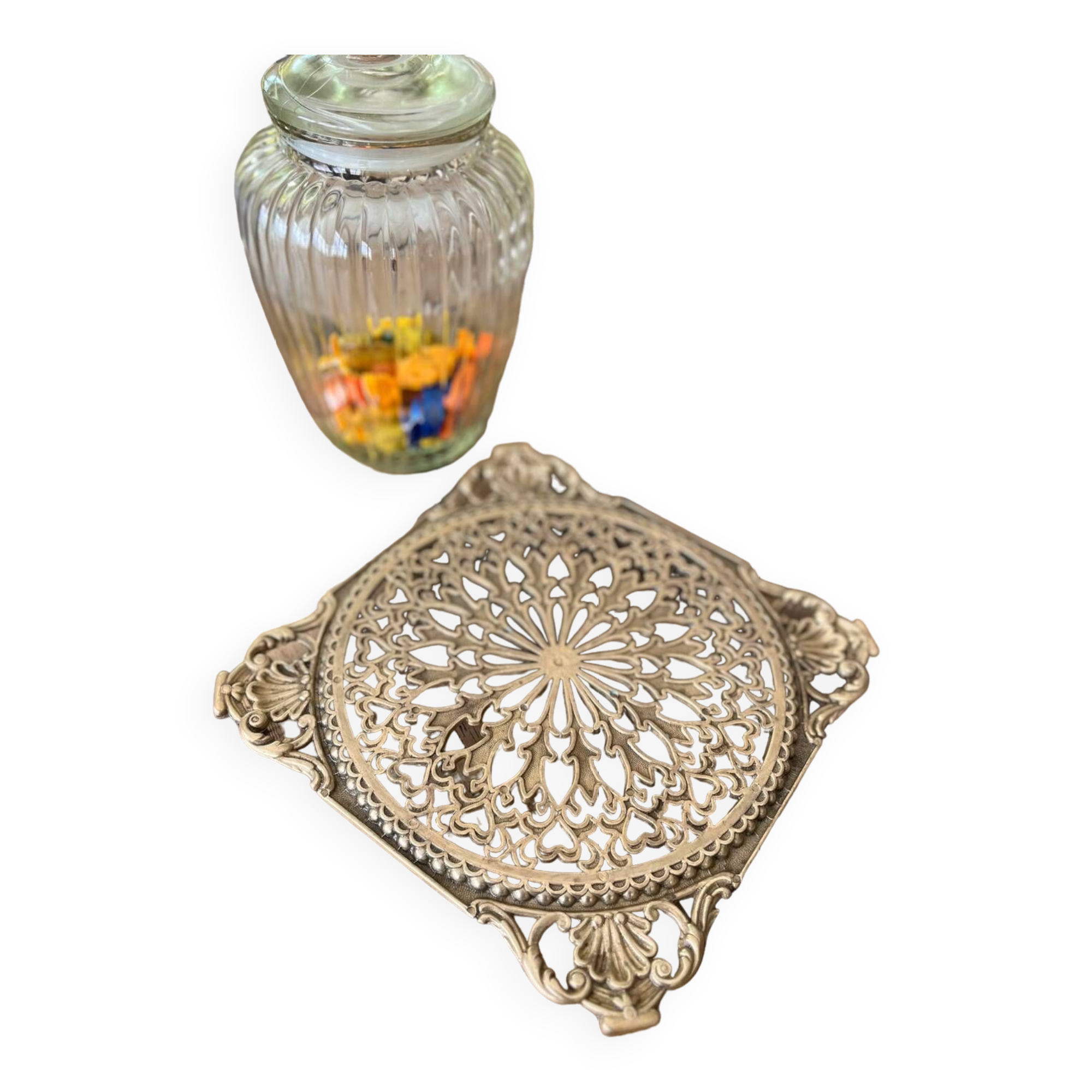 Large old brass trivet