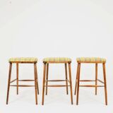 Set of three bar stools in vintage style rustic wood wool upholstery