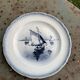 Set of 7 small dessert plates, Saint Amandinoire, Saint Amand decorated with sailboats
