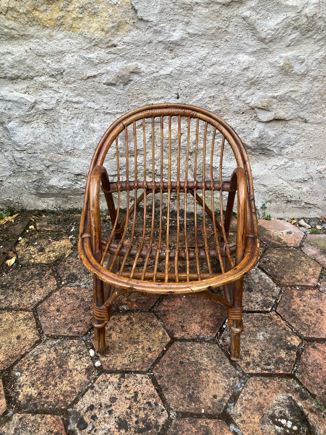 Vintage rattan children's armchair