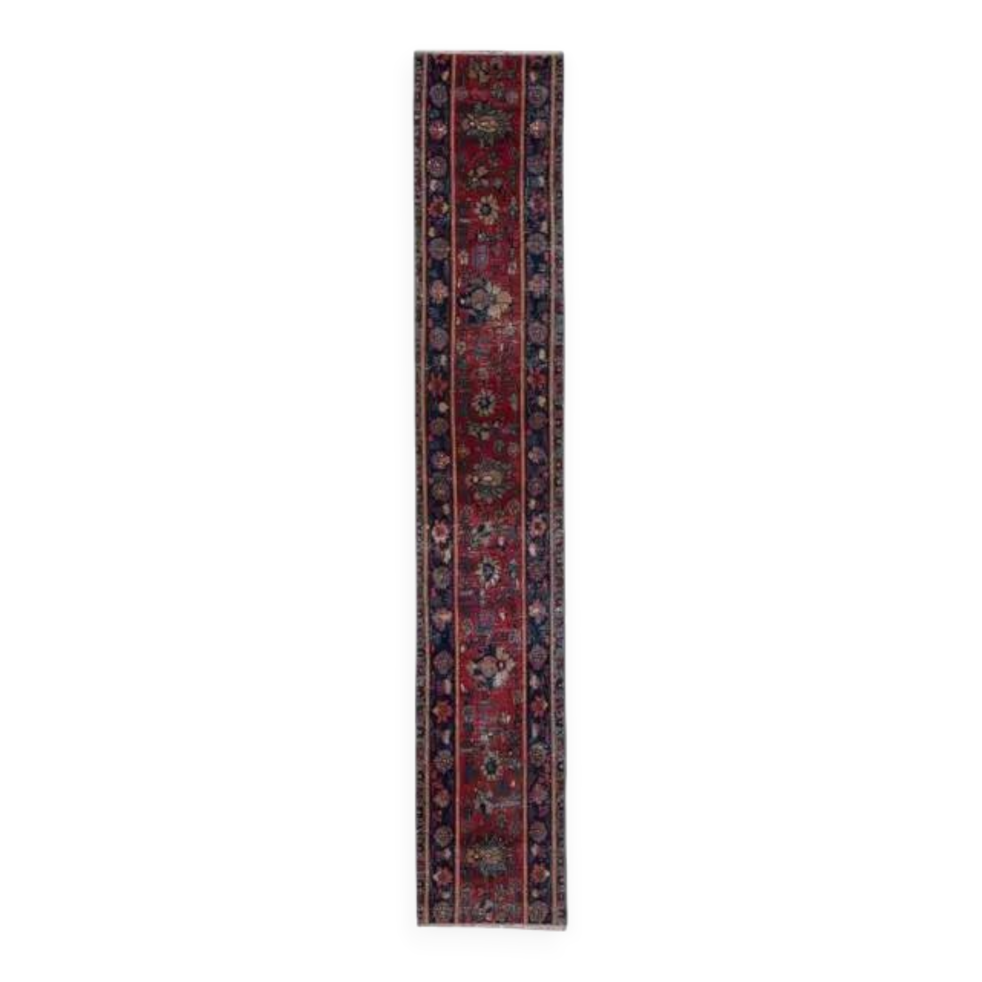 Tapis couloir fait main en laine et coton Oushak turc des années 1970, 44x251.