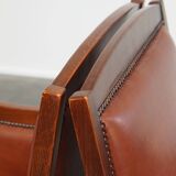 Ensemble majestueux et luxueux de 2 fauteuils design Art Déco en cuir de vachette couleur cognac