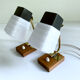 Pair of vintage Scandinavian lamps, teak and glass, 60s