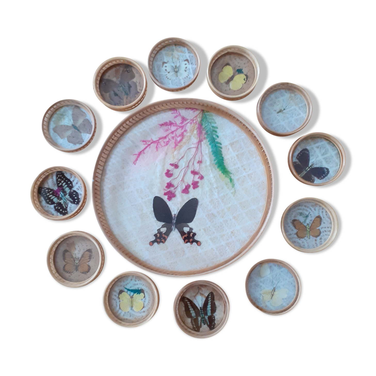 Vintage butterfly top and its 12 coasters