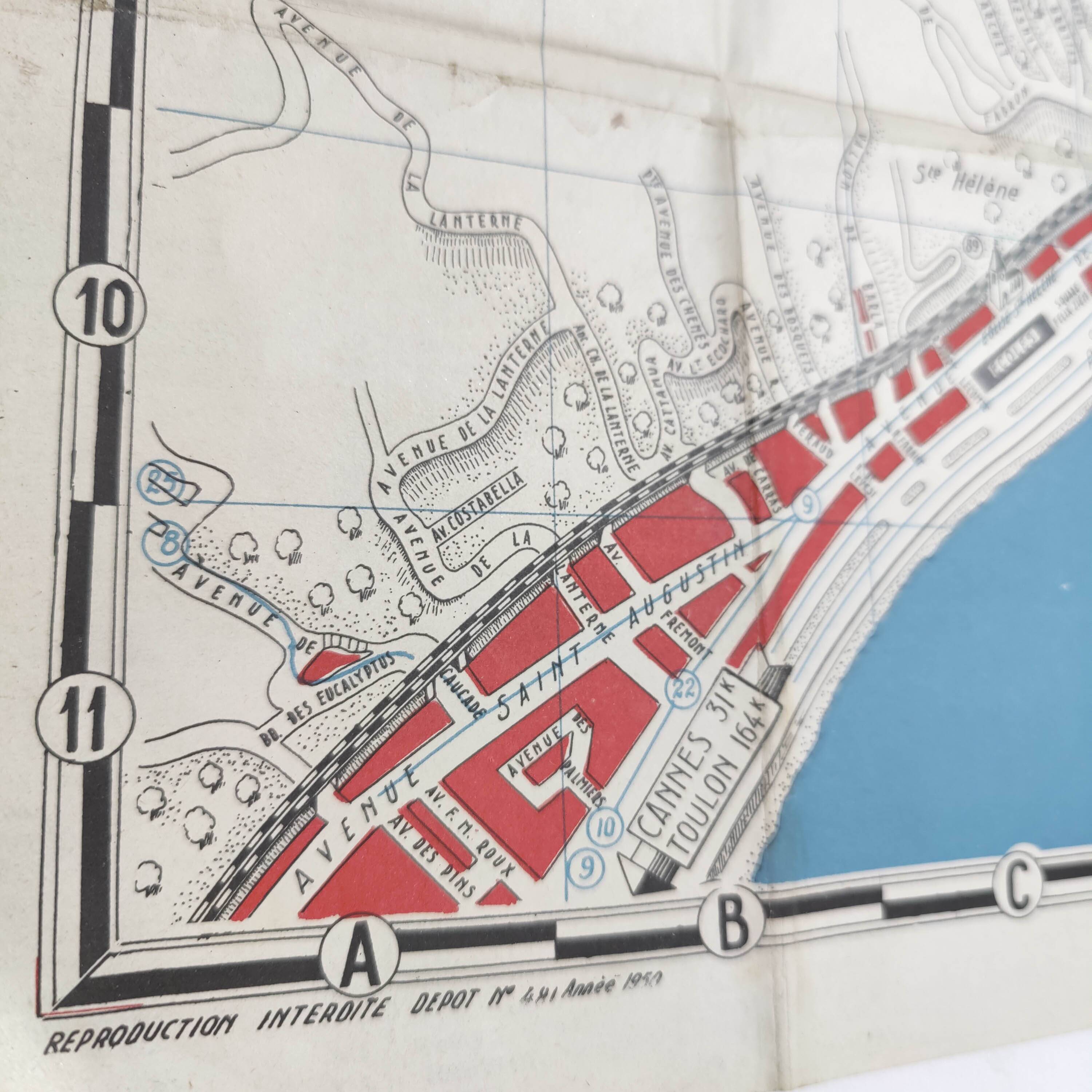 Tourist map of Nice 1950 French Riviera