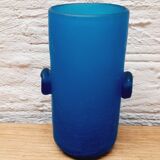 Vase pate de verre bleu