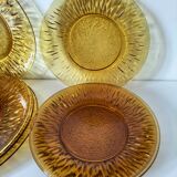 Vereco Sunflower amber plates – 8 vintage pieces (4 dinner plates, 4 dessert plates)