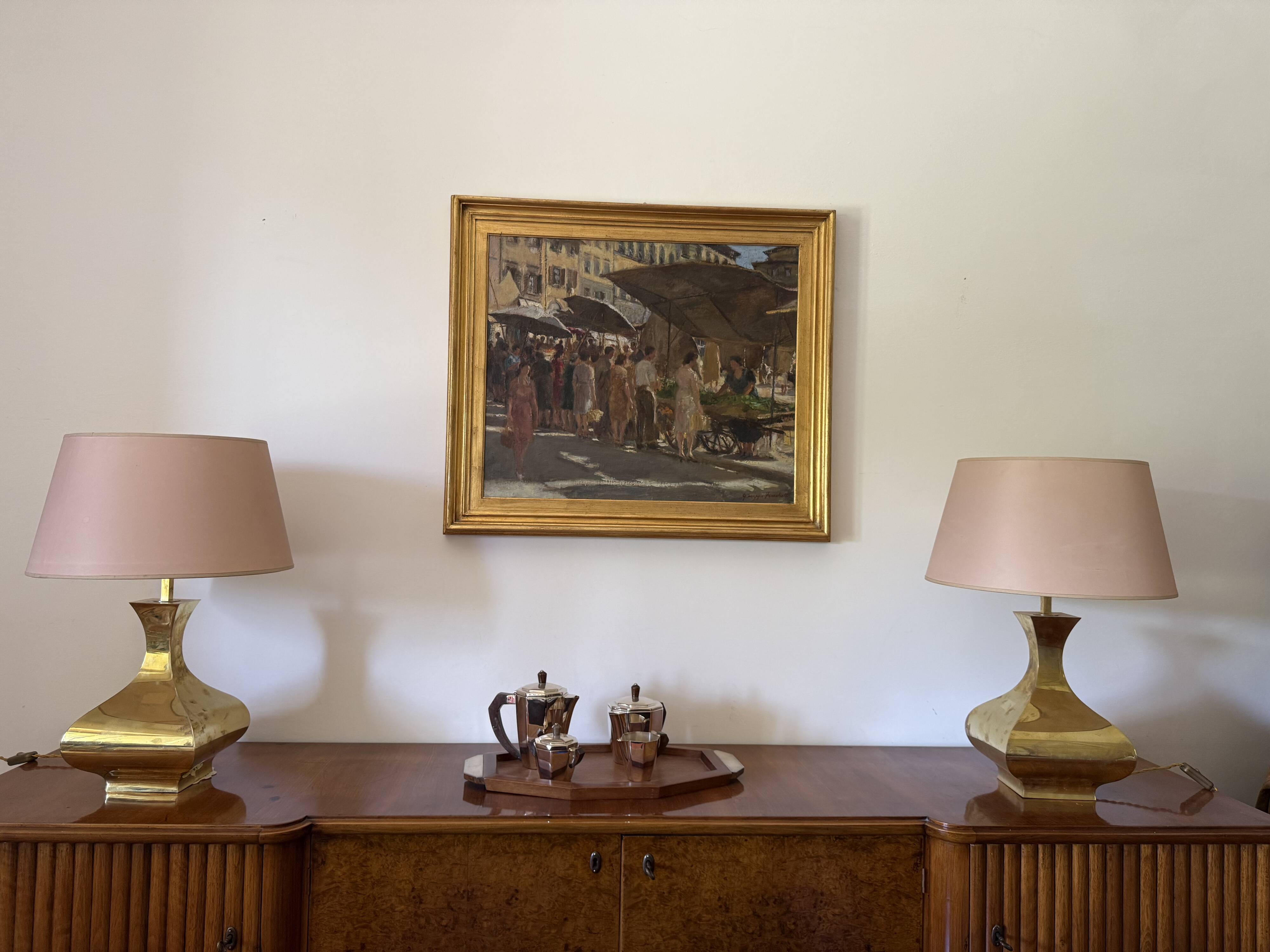 Hollywood regency set of 2 table lamps mod. Piramide, High Society Italy 70