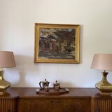 Hollywood regency set of 2 table lamps mod. Piramide, High Society Italy 70