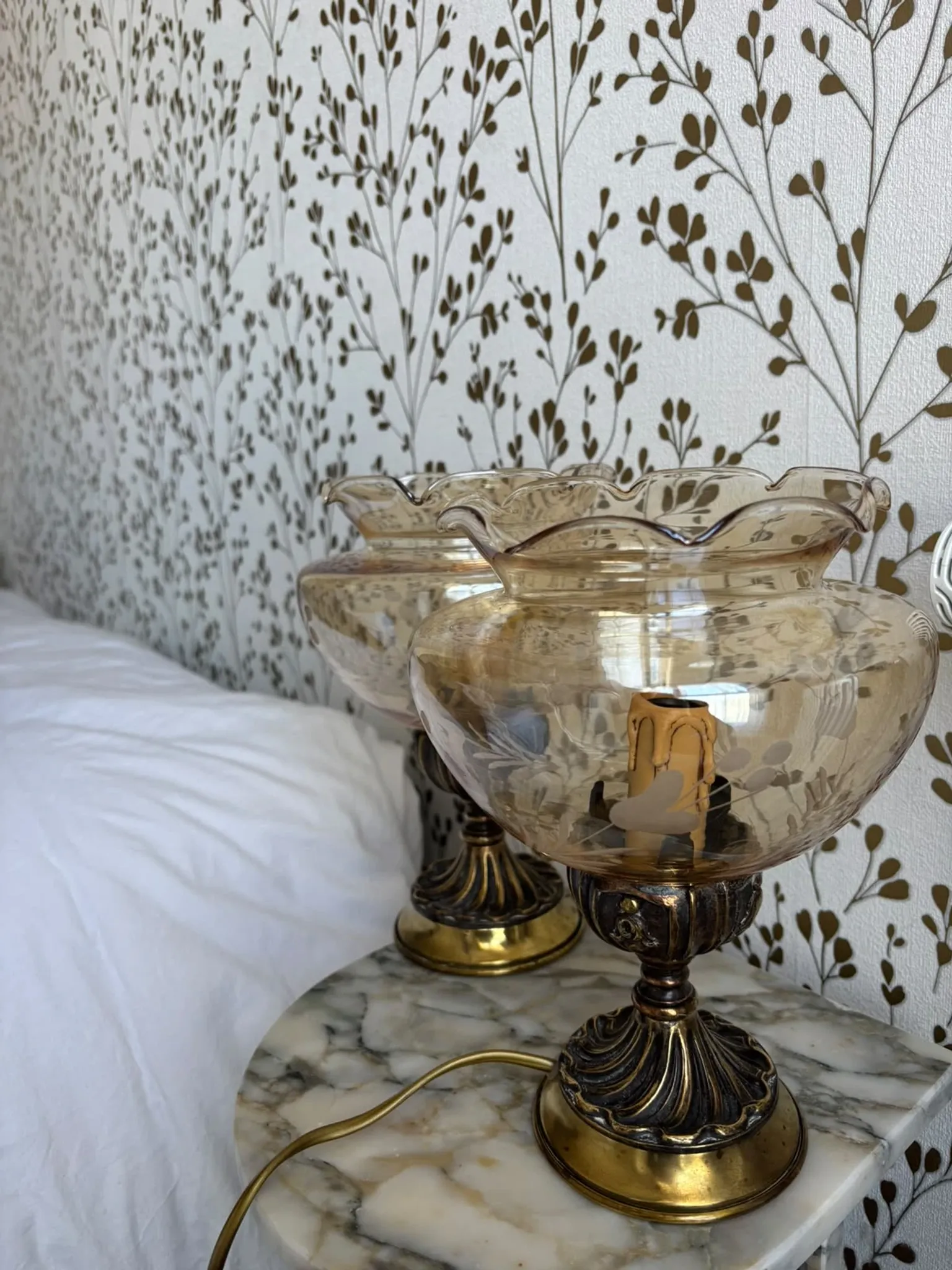 Pair of vintage Targetti bedside lamps - Candle bulb night lights