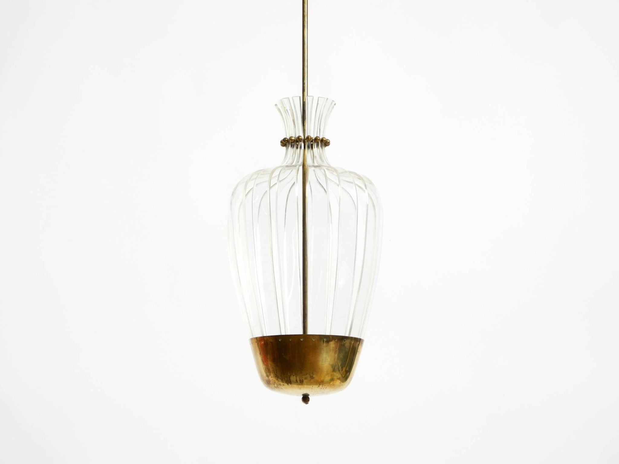 Mid-Century Pendant Lamp by Vereinigte Werkstätten, in Brass and Plexiglass