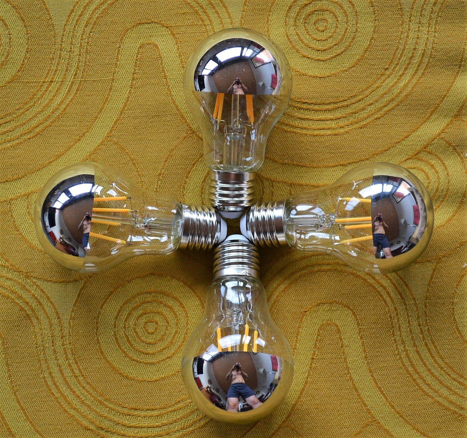 Hanging lamp 4 brushed metal lights space age 70s