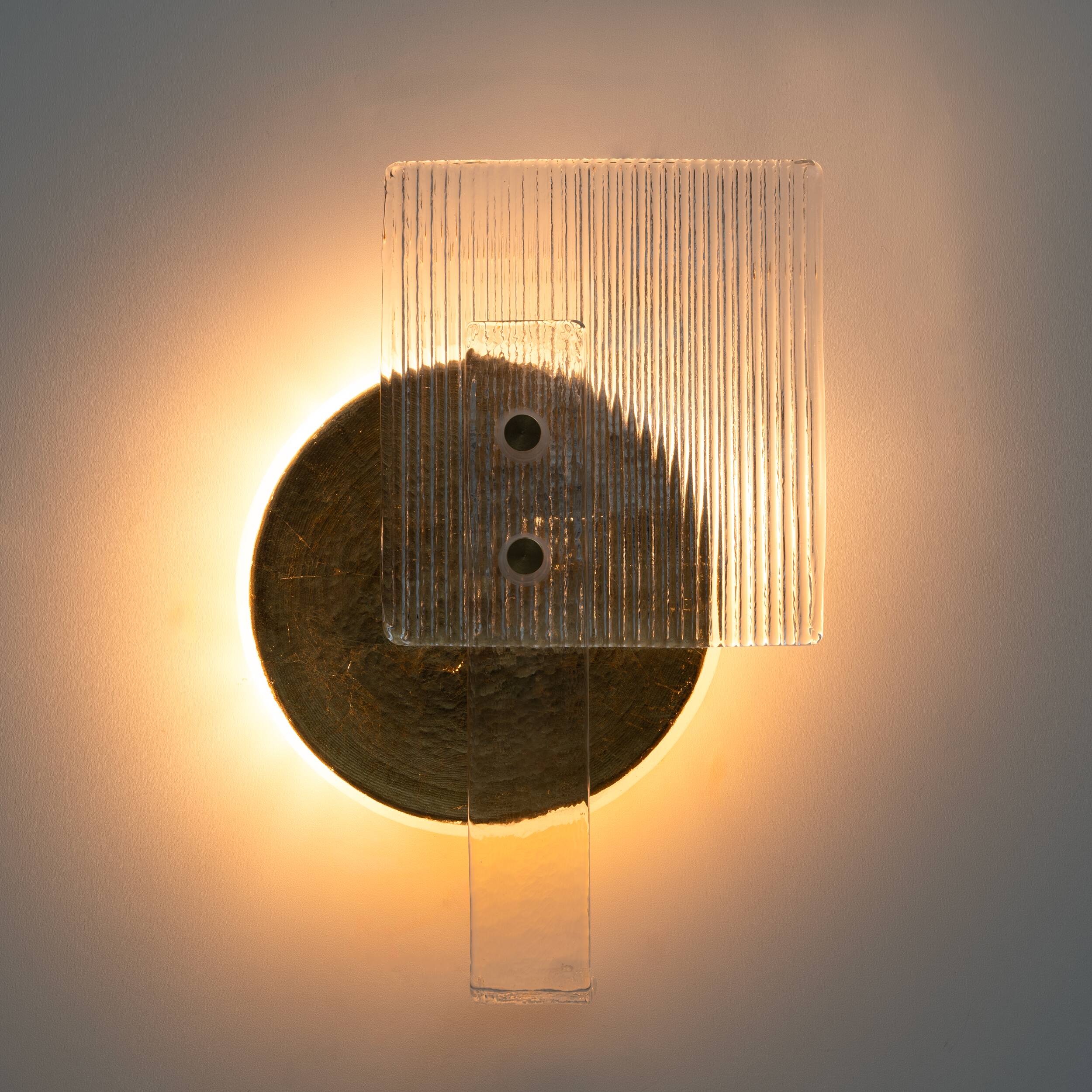 Pair of Art Deco Murano Glass Sconces with Gold Texture, Italy, 21st Century