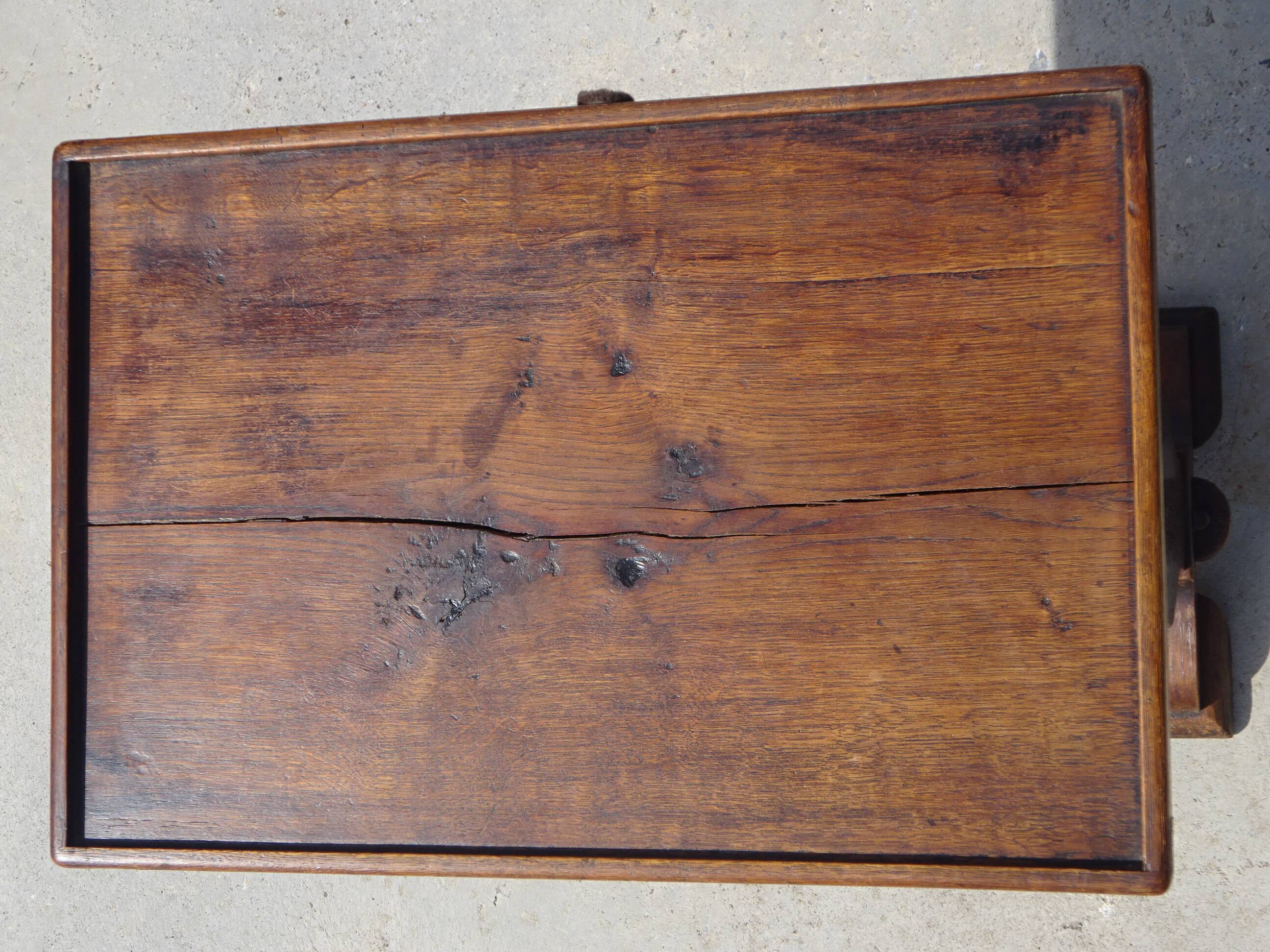 Bolster or end table with drawer, patina