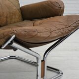 1970s, Norwegian design by Harald Relling, original condition, leather, chrome steel, teak wood.