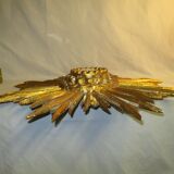 Mirror Sun bomb said "witch" 78 cm wood Golden early 20th