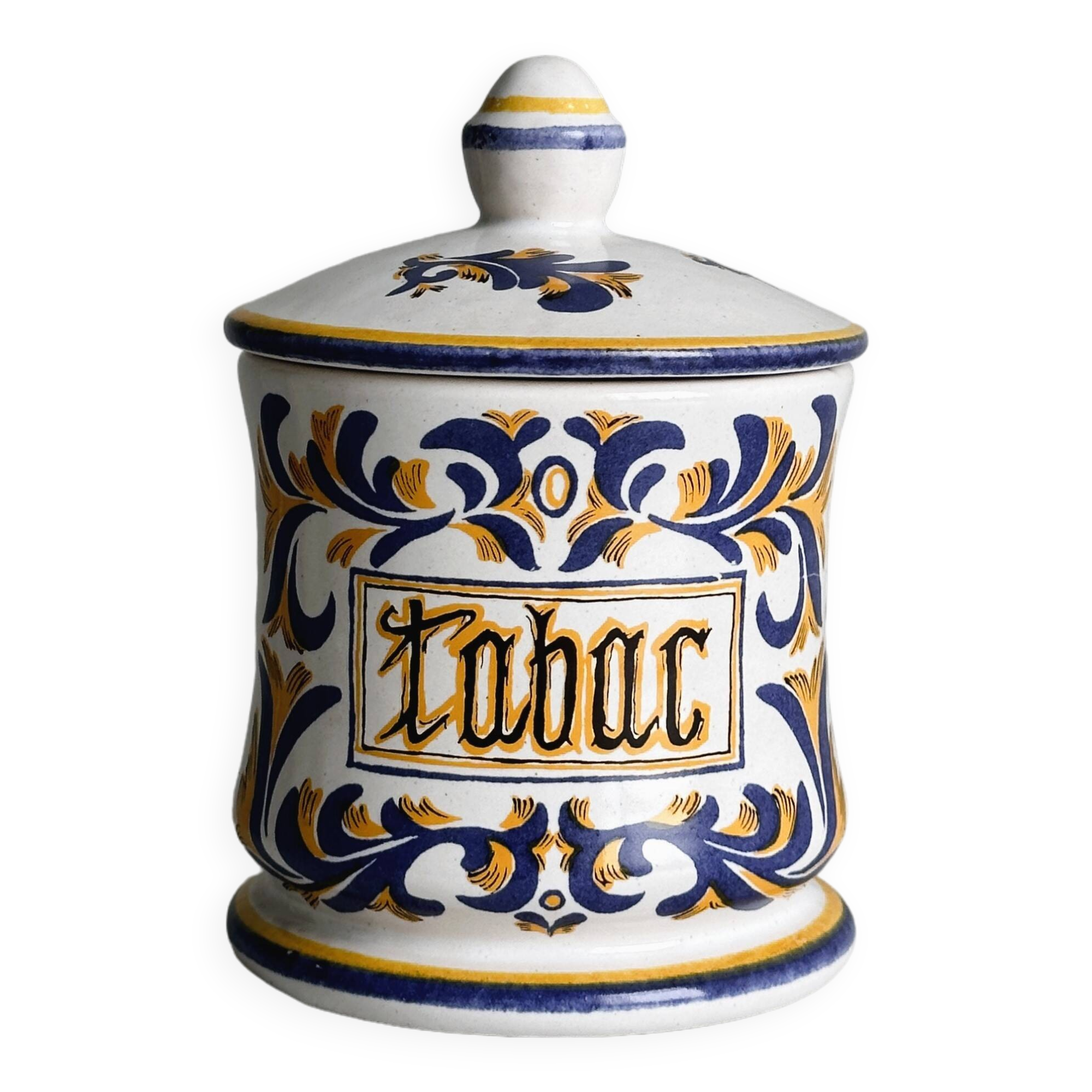 Hand-painted tobacco jar.