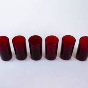 Set of ruby-coloured glasses, Italian design, 1970s, made in Italy