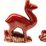 Lot of 2 Art Deco Ceramic Deer in Burgundy and Gold France