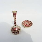 Anciens vase & coupelle en faïence de Delft rouge – Regina