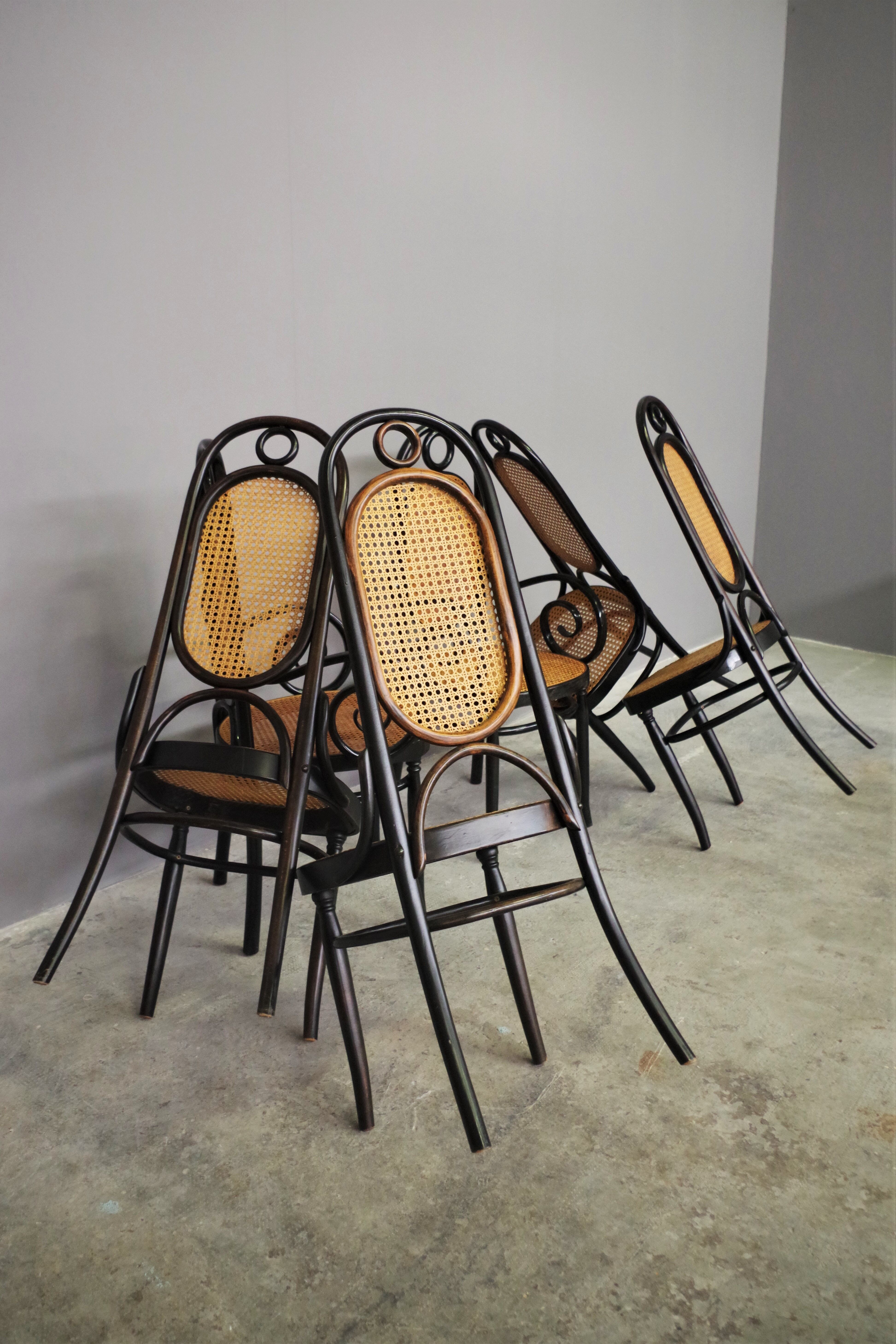 Chairs in curved beech and vienna straw, 1980s, set of 4