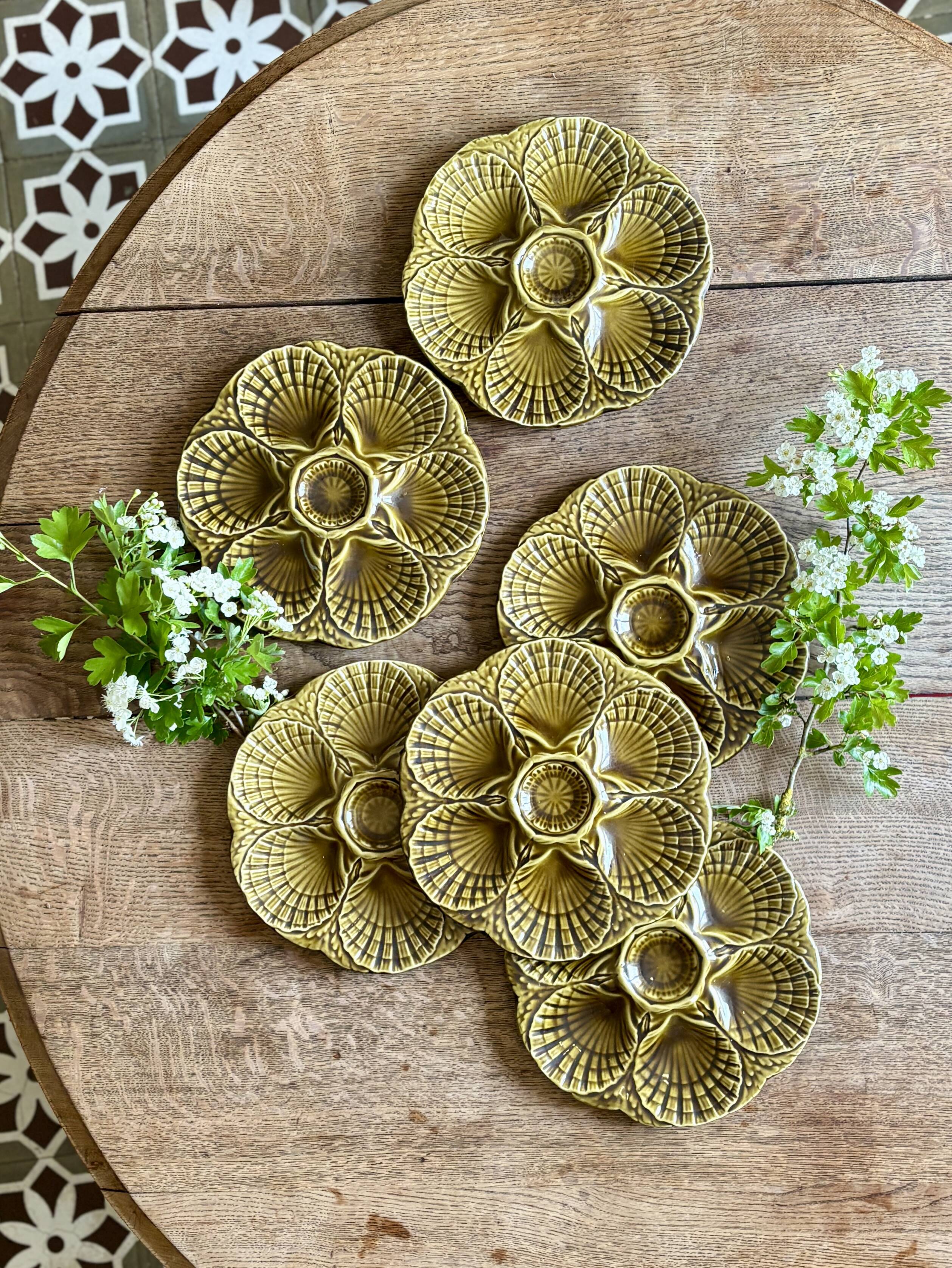 Set of 6 vintage ceramic oyster plates - Sarreguemines -