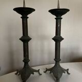 Pair of XXXL bastide candlesticks in patinated metal
