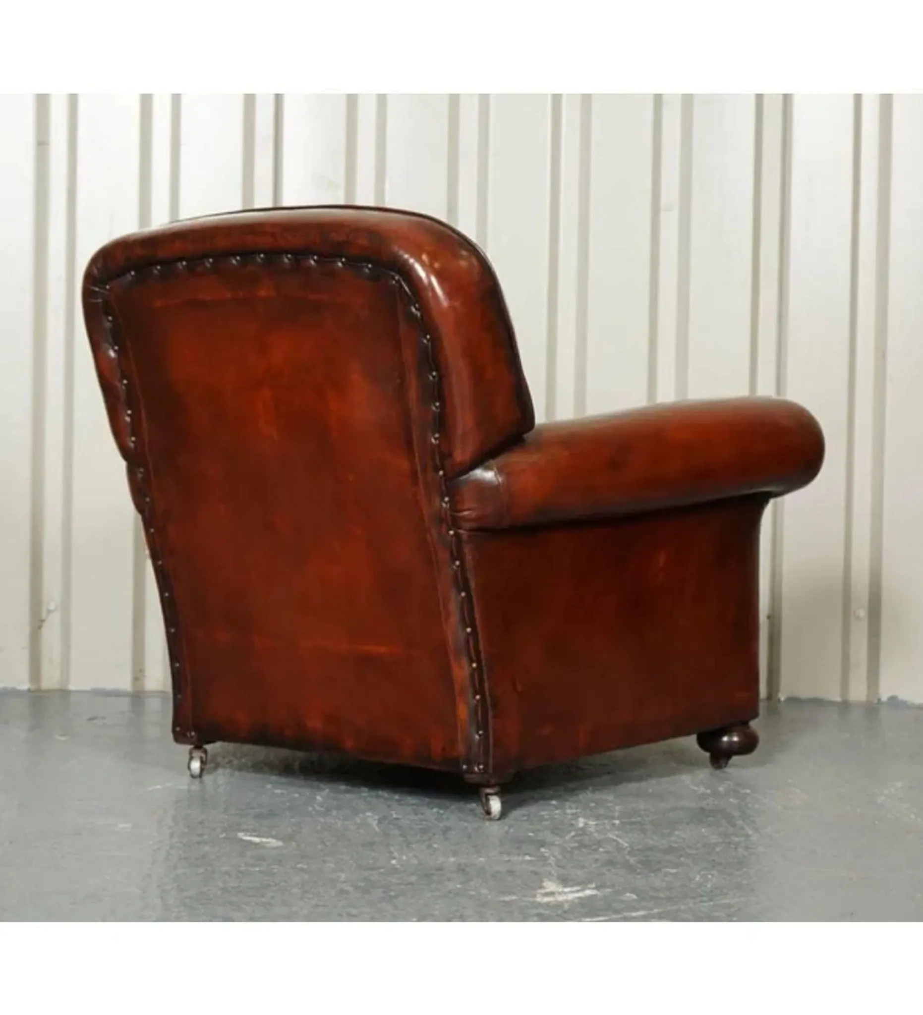 Victorian Leather Armchairs and Sofa in Burgundy, Set of 3