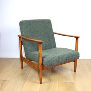 GFM-142 armchair, design by Edmund Homa from the 70s, olive green thick boucle - 2 pieces available