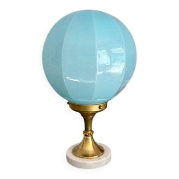 Lampe art déco 1930 avec globe en opaline bleu