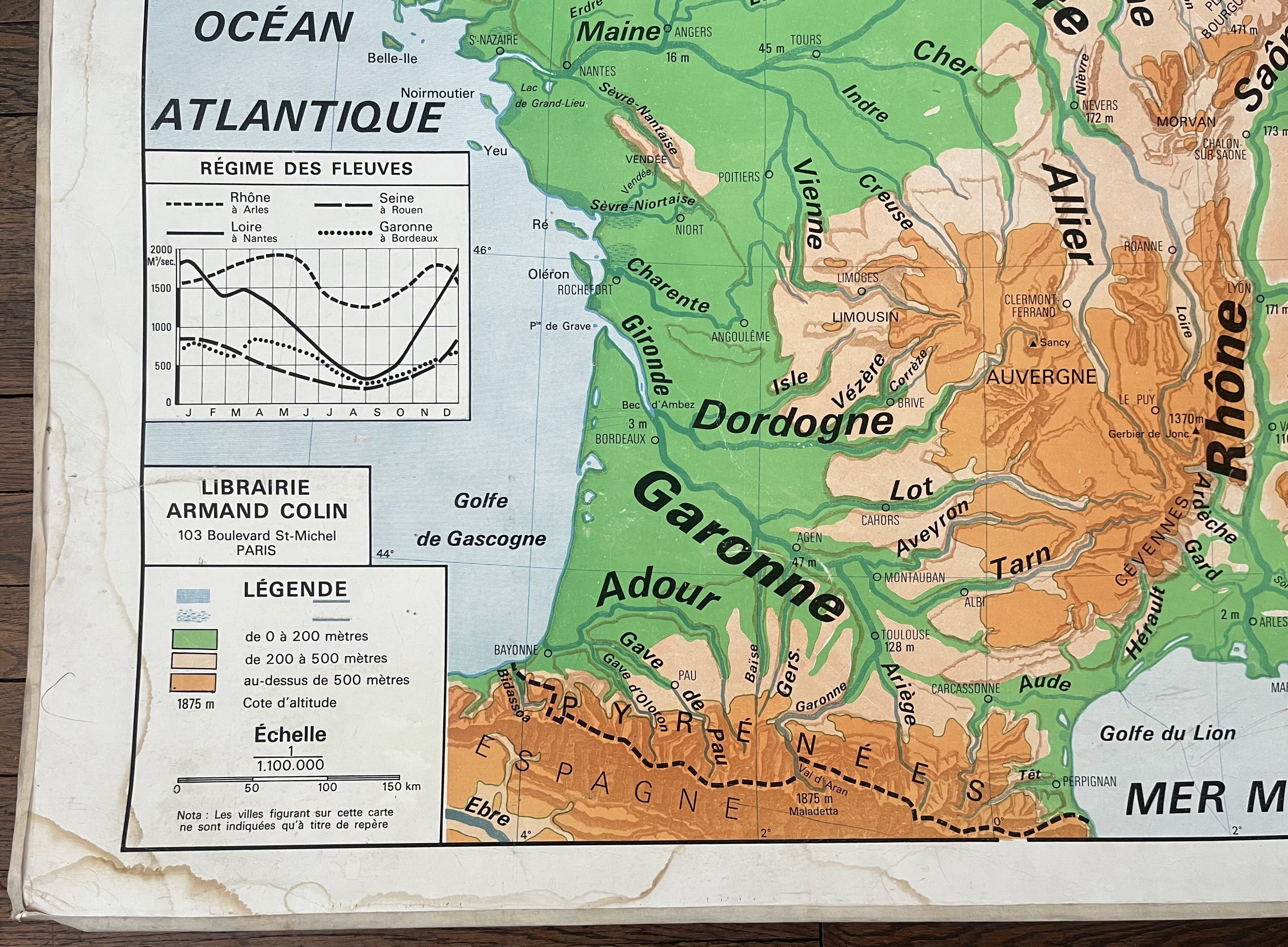Old Vidal-Lablache map 301, 1950 - France, departments, rivers