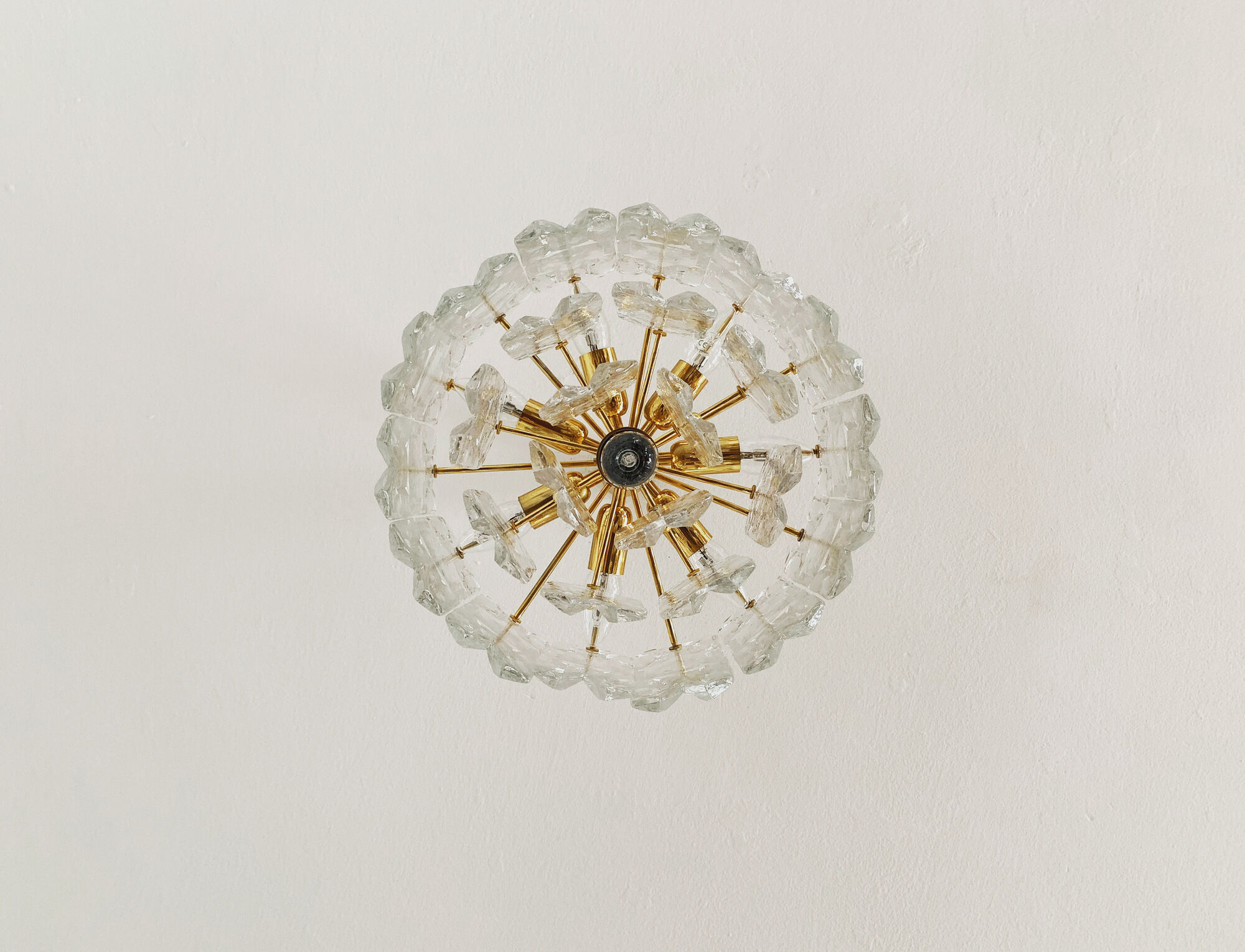 Gilded ice glass chandelier by J.T. Kalmar for Franken KG