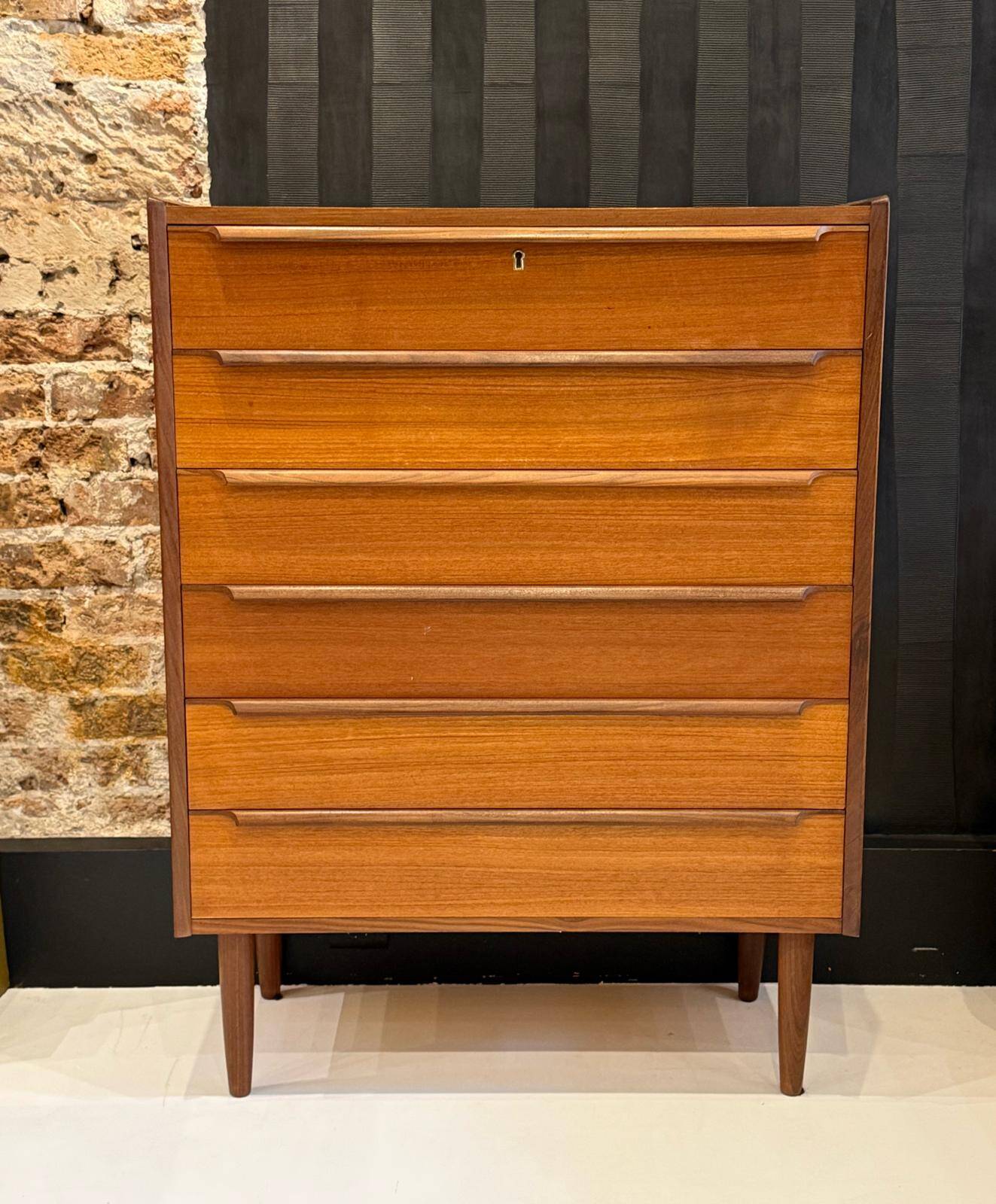 Large Scandinavian teak chest of drawers.
