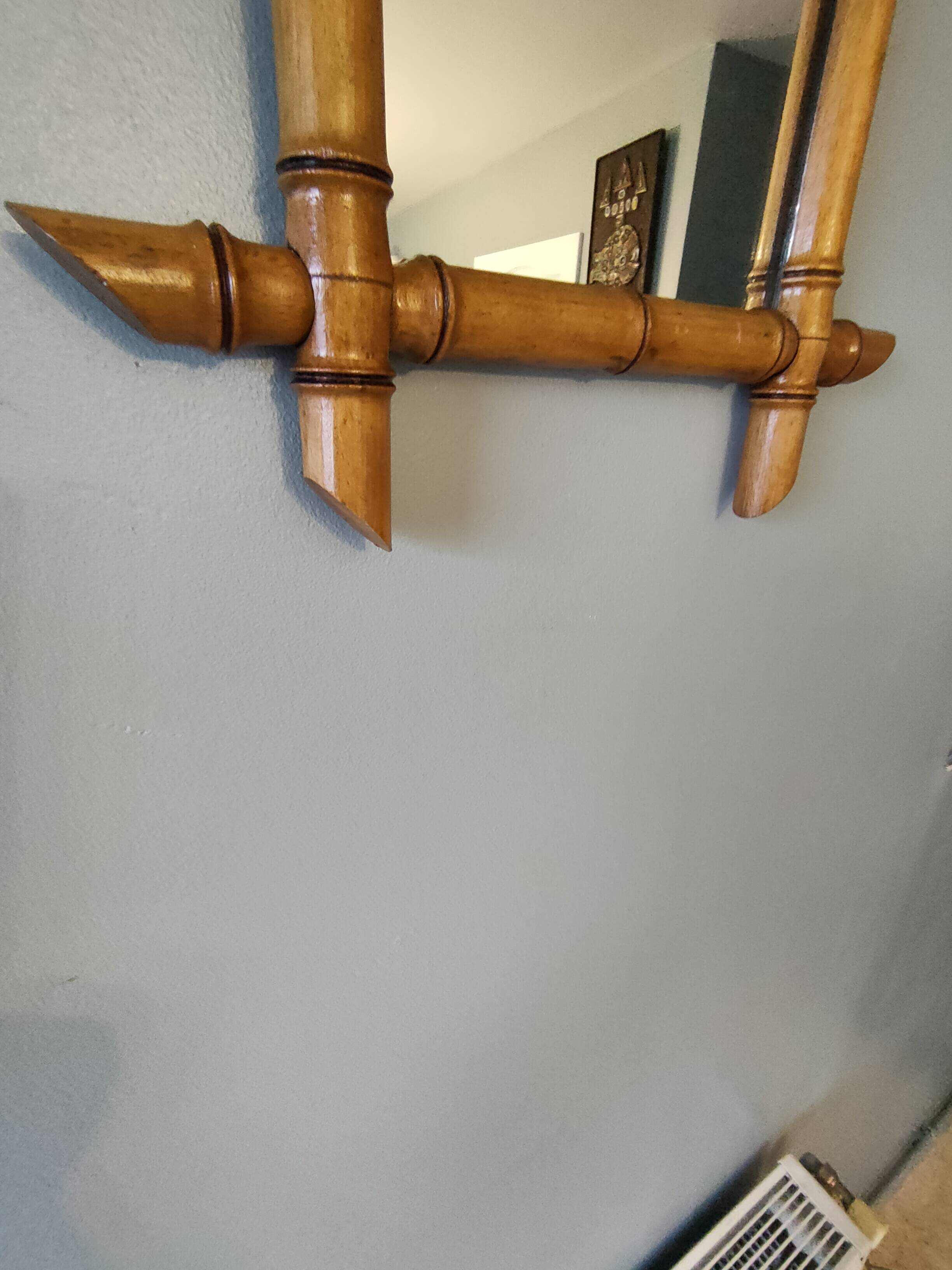 Faux bamboo wooden wall mirror