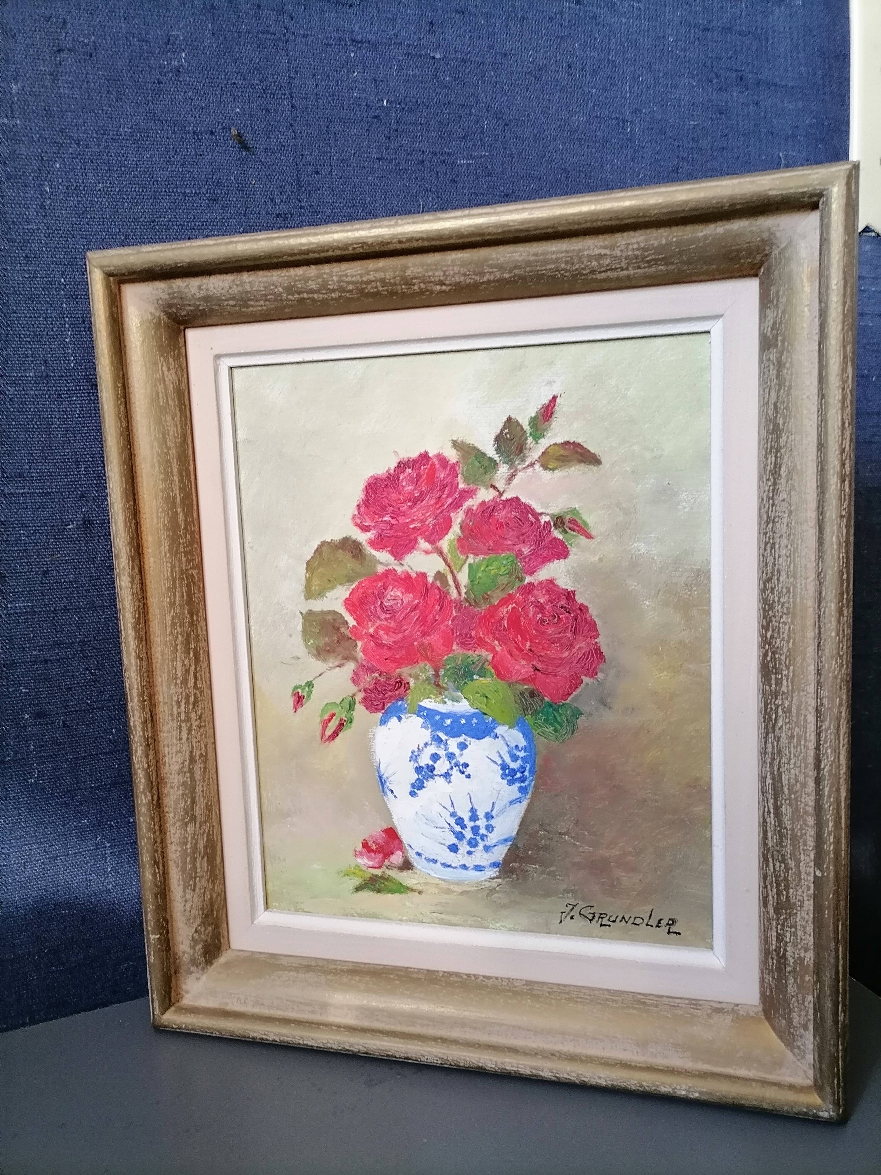 Flower bouquet painting Signed J Grundler