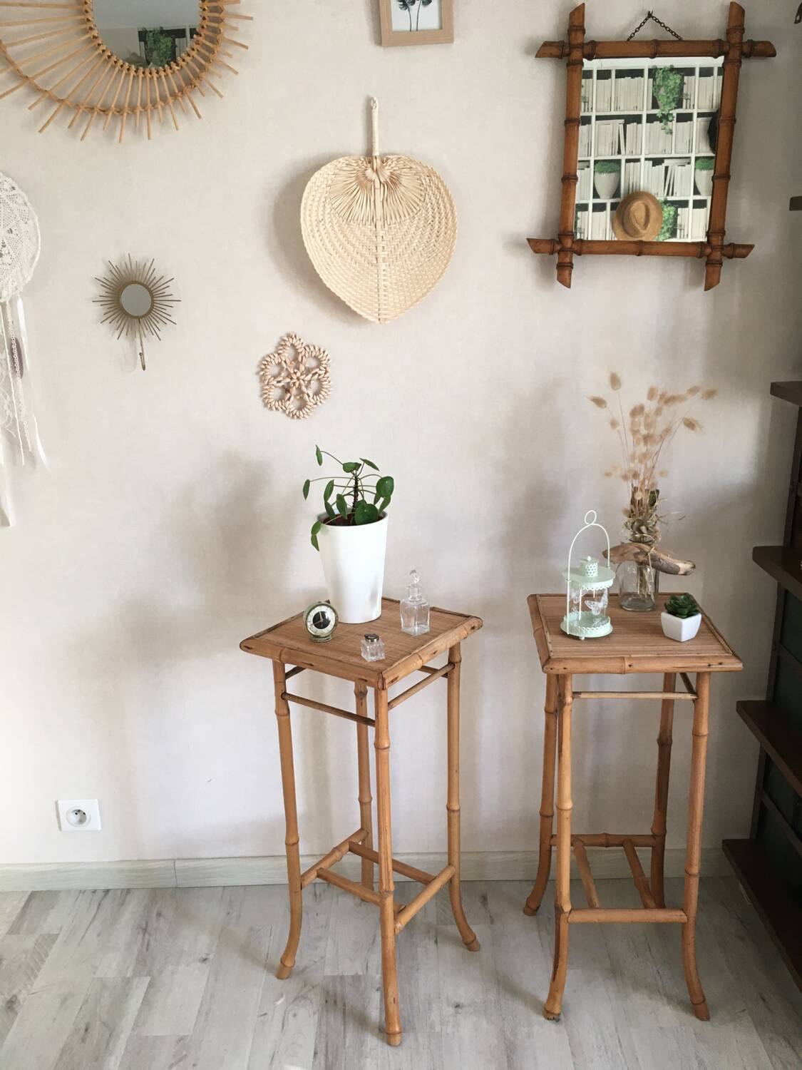 Pair of bamboo side tables
