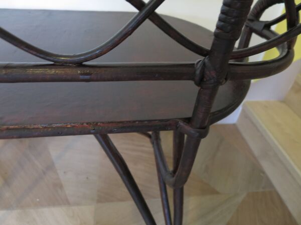 Vintage bureau d'enfant console bambou rotin bois courbé style Thonet années 80 acajou fonçé