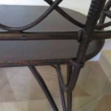 Vintage children's desk console bamboo rattan curved wood Thonet style 80s dark mahogany