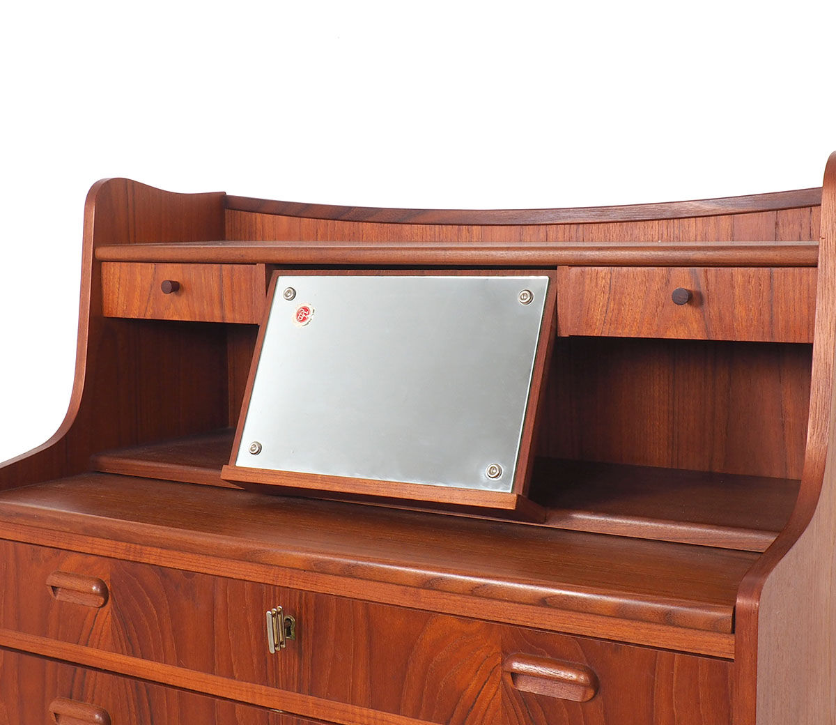 Teak Danish secretary with pull out mirror and desk, 1960s